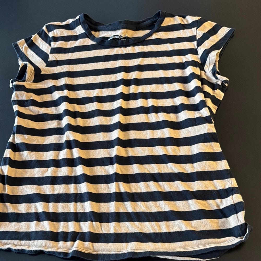 Women's Short Sleeve Crewneck Stripe Tee in Black & Cream